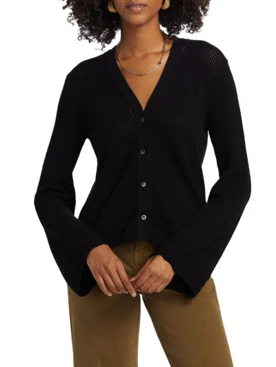 Frame Women's Pointelle Knit Cardigan In Black