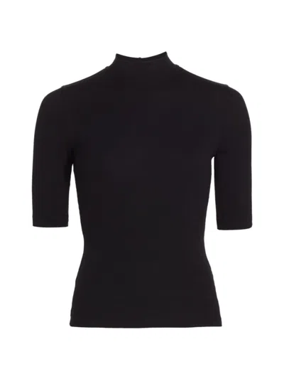 Frame Women's Rib-knit Mock Turtleneck T-shirt In Noir