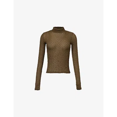 FRAME WOMENS TEXTURED TURTLENECK STRETCH-WOVEN TOP RICH MILITARY