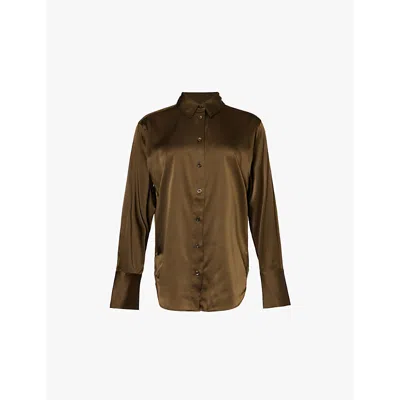 Frame Womens Rich Military The Standard Spread-collar Silk-blend Shirt In Rich Military