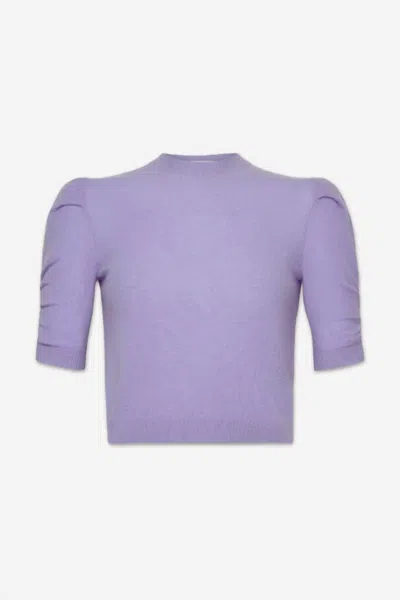 Frame Women's Ruched Sleeve Sweater In Lilac In Blue