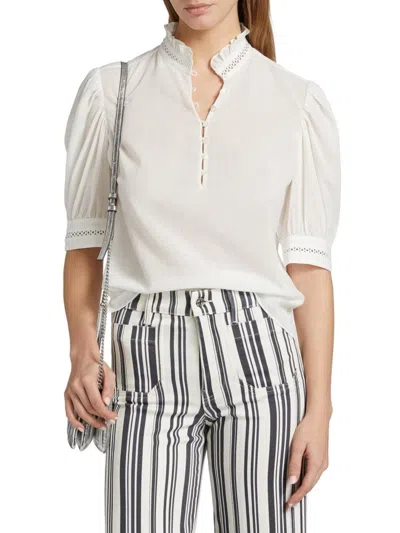 Frame The Ruffle Collar Cotton-gauze Top In White