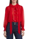 Frame Women's Ruffled Silk Button-front Blouse In Cherry Red