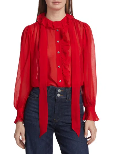 Frame Women's Ruffled Silk Button-front Blouse In Cherry Red