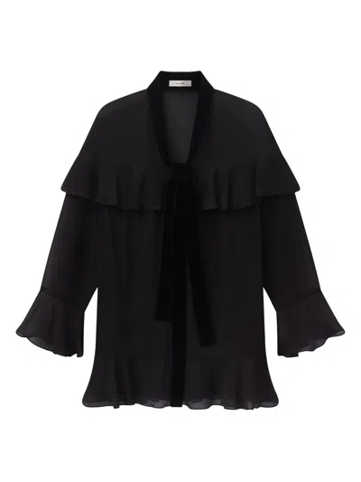 Frame Women's Ruffled Velvet-trim Silk-blend Minidress In Black