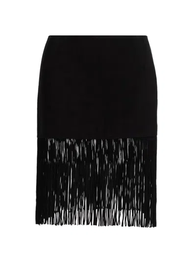 Frame Women's Saddle Leather Fringe Miniskirt In Black