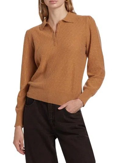 Frame Women's Scallop Polo Sweater In Brown