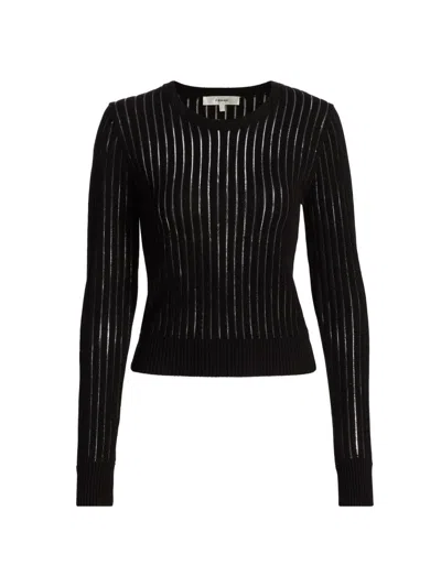Frame Women's Sheer Striped Cotton Sweater In Black