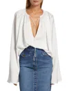Frame Women's Shirred Satin Blouse In Cream