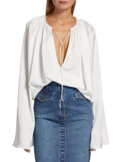 Frame Women's Shirred Satin Blouse In Cream