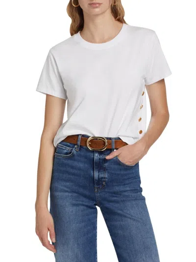 Frame Women's Side-buttoned Crewneck T-shirt In White