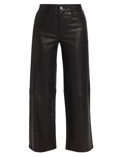 Frame Women's Slim Palazzo Crop Leather Trousers In Black