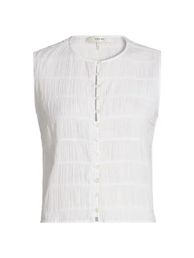 Frame Women's Smocked Sleeveless Top In White