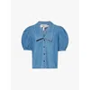 Frame Womens Starlet Short-sleeved Button-through Denim-blend Blouse In Starlet