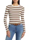 Frame Women's Striped Crewneck Top In Mocha Multi