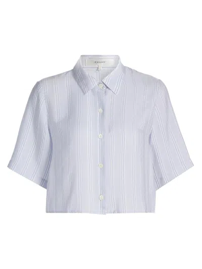 Frame Women's Striped Silk Lace Crop Shirt In White