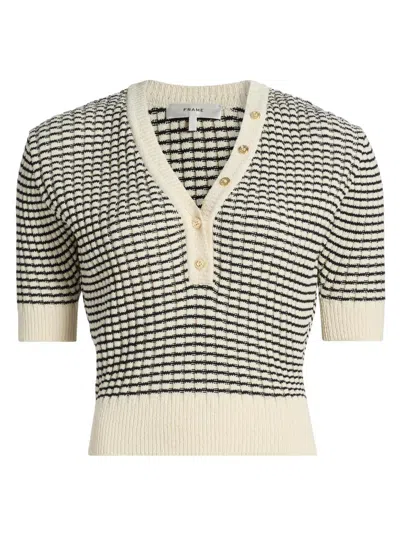 Frame Women's Striped V-neck Short-sleeve Sweater In Multi