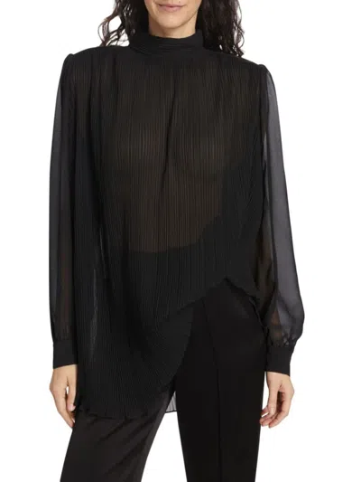 FRAME WOMEN'S STRONG SHOULDER PLEATED SATIN BLOUSE