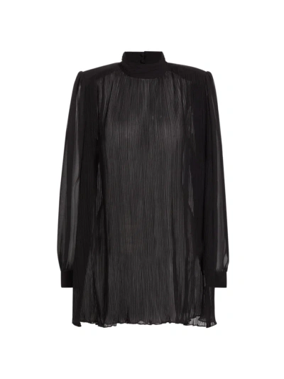 Frame Women's Strong Shoulder Pleated Satin Blouse In Black