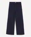 Frame Womens The Anchor Cropped Stretch-denim Jeans Navy Raw Fray In Blue