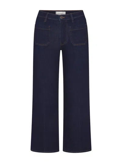 Frame The Anchor High Rise Ankle Wide Leg Jeans In Cicero In Blue