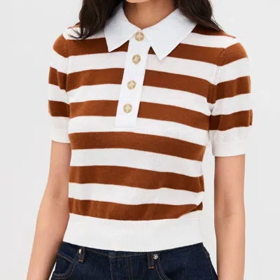 Frame Womens Chestnut Multi The Bold Striped Cashmere And Cotton Polo Shirt Xs In Brown