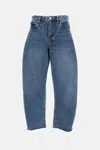 Frame Womens Knock Out Raw Fray Bubble Crop Curved-leg Denim Jeans In Blue