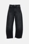 Frame Womens Bubble Barrel-leg Cropped Denim Jeans Limitless Raw Fray In Black