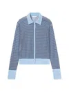 Frame The Collared Stripe Cottpn Blend Cardigan In Blue