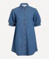 Frame Puffed-shoulder Denim Shirtdress In Blue