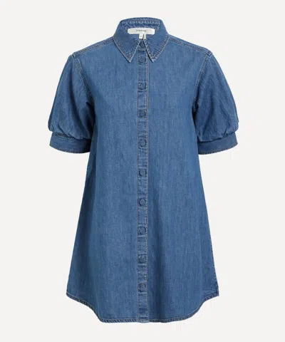 Frame The Play Denim Mini Shirt Dress In Blue