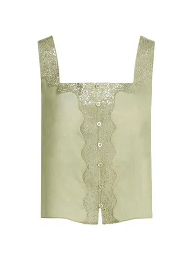 Frame Women's The Embroidered Tank In Green