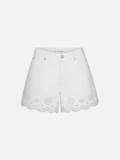 Frame Womens White The Eyelet Embroidered-hem Denim Shorts
