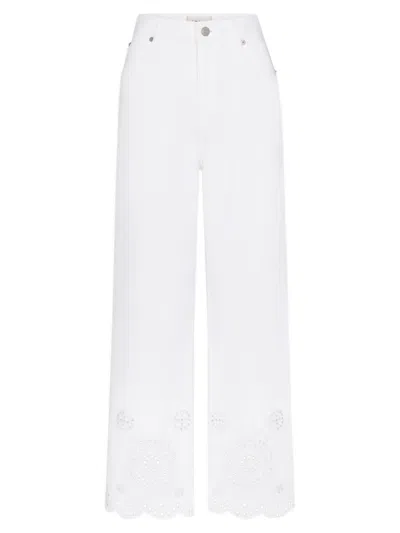 Frame Women's The Eyelet Wide-leg Jeans In White