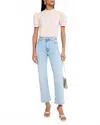 Frame Gathered Short Sleeve Button Front Top In Light Pink In Pink
