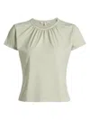 Frame Gathered Cotton Blend T-shirt In Green