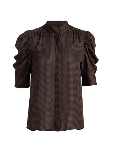 Frame Women's The Gillian Houndstooth Silk Top In Brown