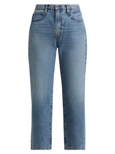Frame The Candle Cropped Faded Mid-rise Tapered Jeans In Blue