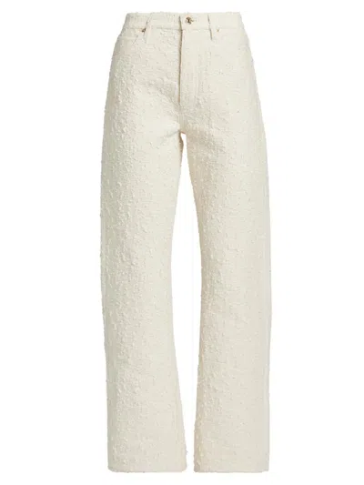 Frame Women's The Jacquard Vertical Cotton Barrel Pants In White