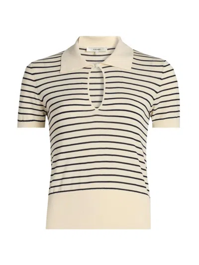 Frame Women's The Keyhole Striped Cotton-blend Polo Shirt In Multi