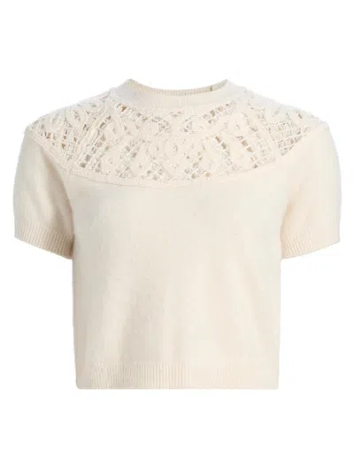 Frame Women's The Lace Gathered Cashmere Sweater In White