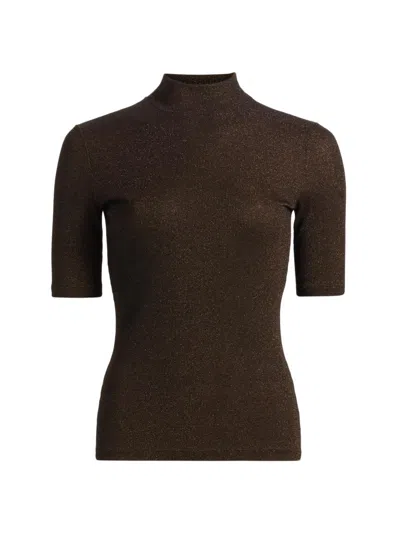 Frame The Metallic Mock Neck T-shirt In Black
