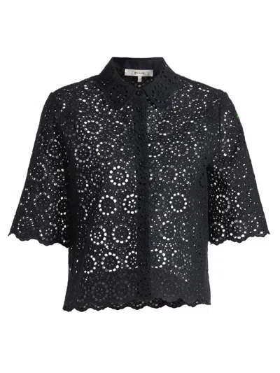 Frame The Petal Eyelet Crop Shirt In Blue