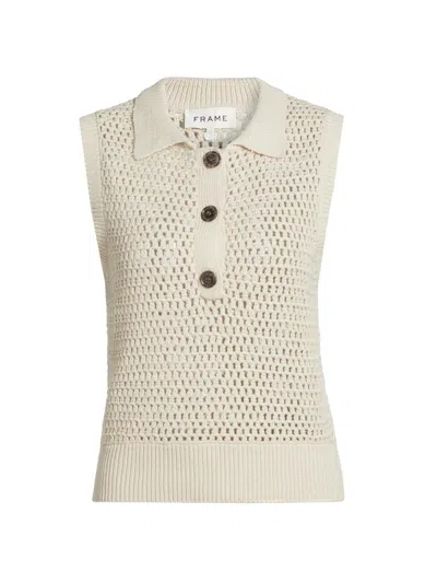 Frame Women's The Polo Crocheted Cotton Vest In Brown