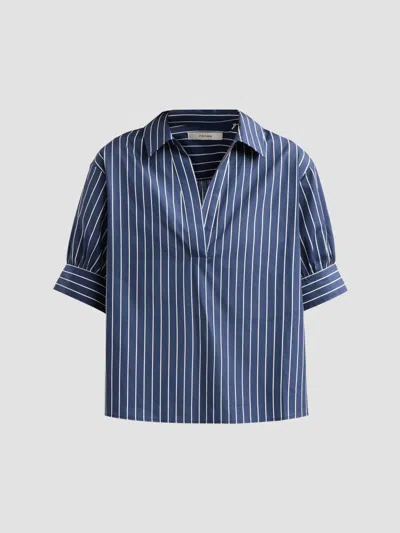 Frame Women's The Popover Striped Cotton Top In Navy Multi