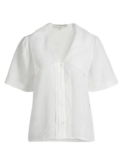 Frame The Scallop Semi-sheer Woven Blouse In White