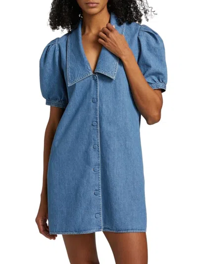 Frame Womens The Sailor Puffed-sleeves Denim-blend Mini Dress Starlet