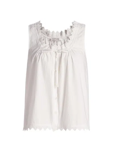 Frame Women's The Serene Eyelet Trim Cotton Tank In White