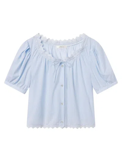 Frame Women's The Serene Striped Cotton Top In Blue