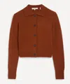 Frame Womens Chestnut Shrunken Spread-collar Cashmere Cardigan In Brown